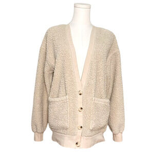 PJ Salvage Cream Oatmeal Sherpa Button Front Cardigan XS Small "Peace Love Hope"